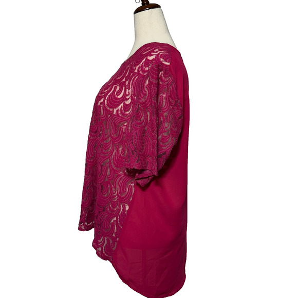 Catherines Top Womens 2X-22-24W Fuchsia Pink Lace Overlay Semi Sheer Career - Picture 5 of 8